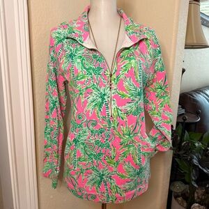 Lilly Pulitzer Hangin Around Skipper Popover Pink Green Size Large MONKEYS EUC